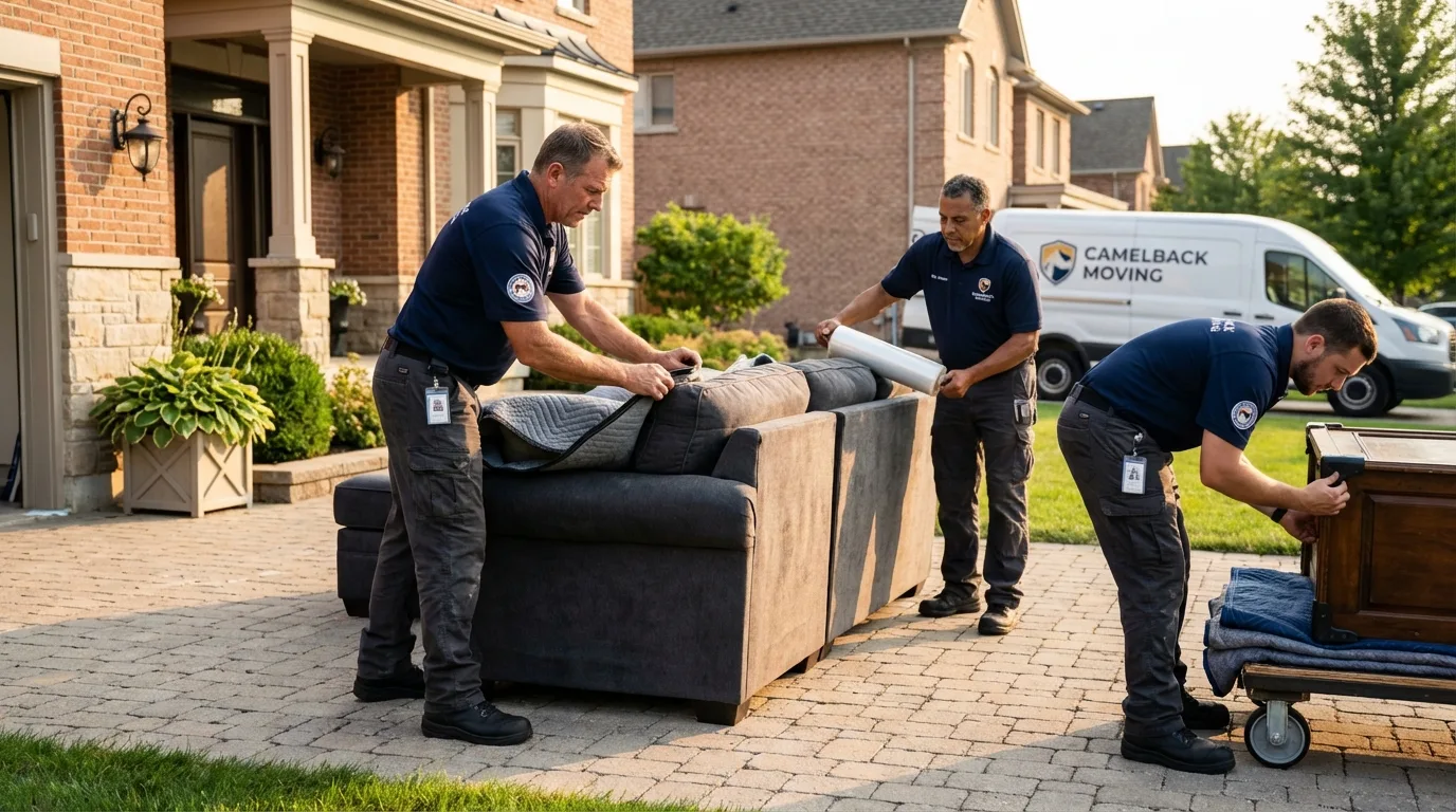 Large estate moving crew wrapping furniture in Stillwater, MN