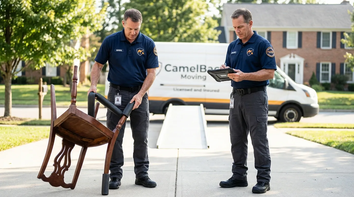 Movers inspecting furniture for damage prevention before loading in Stillwater, MN