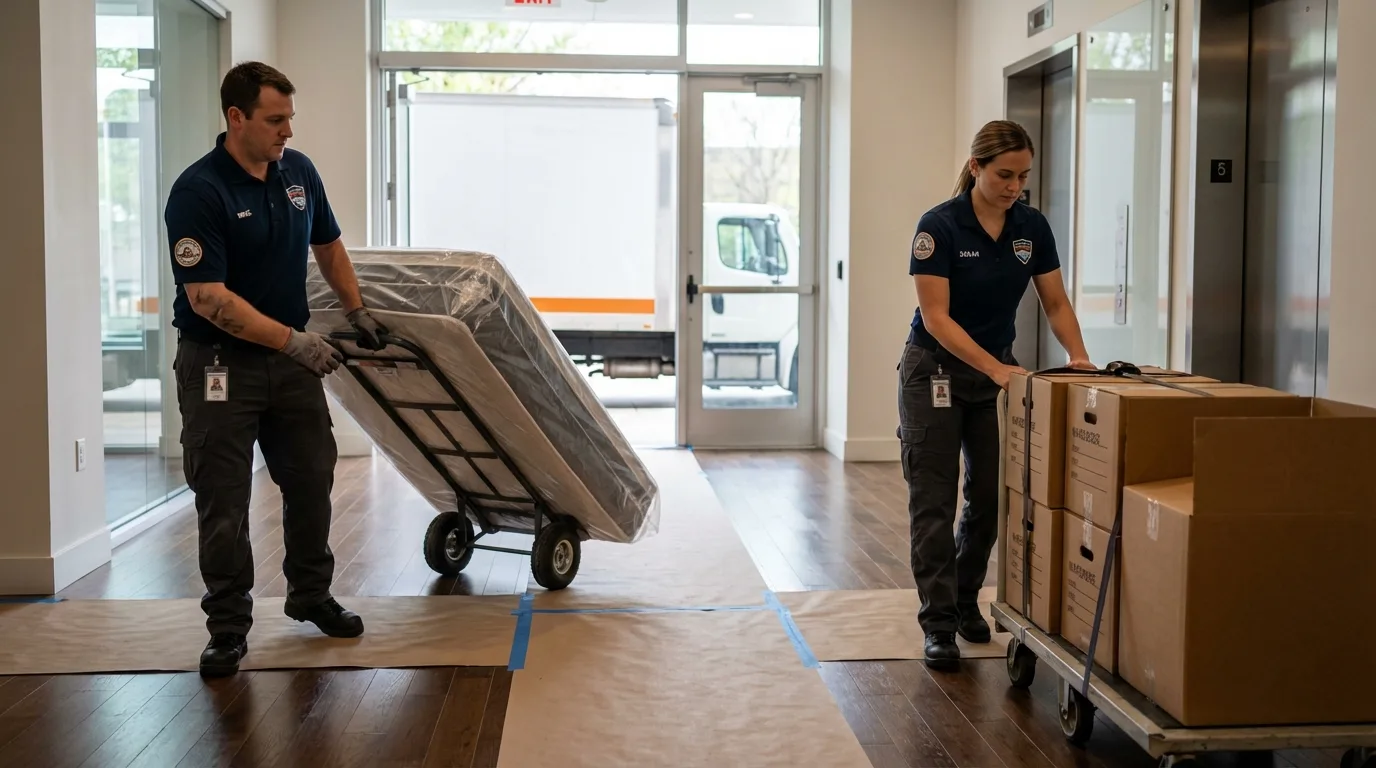Professional apartment movers loading elevator in Stillwater, MN